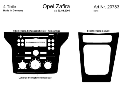 Prewoodec interieurset opel zafira 4/2005- handgeschakeld 4-delig (cd/mp3) - wortelnoot opel zafira a (f75_)  winparts