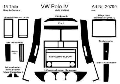 Prewoodec interieurset volkswagen polo 9n2 3/2005- 15-delig - aluminium volkswagen polo (9n_)  winparts