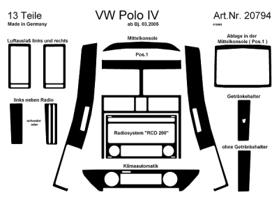 Prewoodec interieurset volkswagen polo 9n2 3/2005- incl. climatronic 15-delig - aluminium volkswagen polo (9n_)  winparts