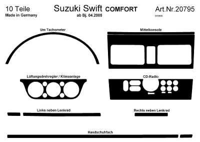 Foto van Prewoodec interieurset suzuki swift 4/2005- 10-delig (cd radio) - aluminium suzuki swift iii (mz, ez) via winparts