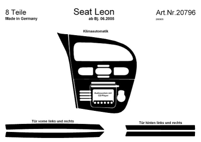 Prewoodec interieurset seat leon 1p 6/2005- incl. climate control/cd 8-delig - aluminium seat leon (1p1)  winparts