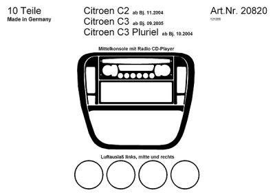 Foto van Prewoodec interieurset citroën c2/c3 incl. radio cd 10-delig - aluminium citroen c3 pluriel (hb_) via winparts