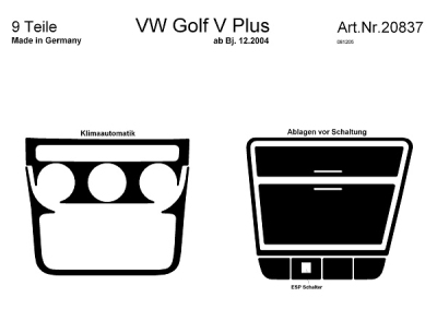 Foto van Prewoodec interieurset volkswagen golf v plus 12/2004- incl. climatronic 9-delig - aluminium volkswagen golf v variant (1k5) via winparts