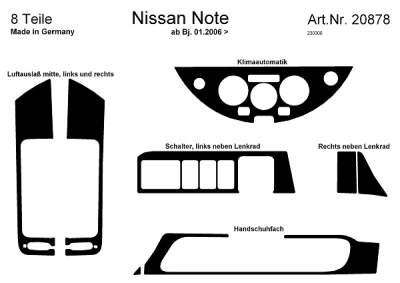 Prewoodec interieurset nissan note 01/2006- incl. climate control 8-delig - aluminium nissan note (e11)  winparts