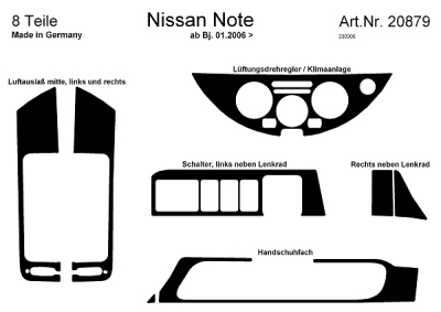 Foto van Prewoodec interieurset nissan note 01/2006- 8-delig - aluminium nissan note (e11) via winparts