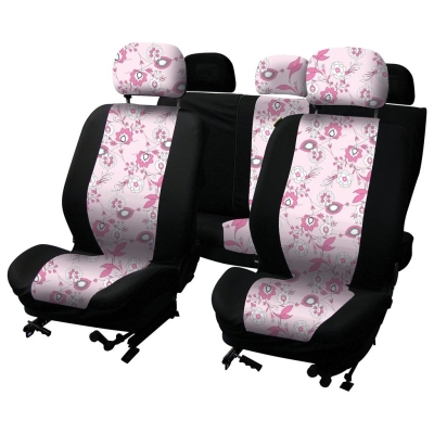 Foto van Stoelhoesset 9-delig 'pink flower' airbag universeel via winparts