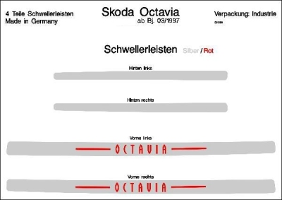Foto van Prewoodec instaplijsten skoda octavia i 1997-2000 4-delig - zilver/rood skoda octavia combi (1u5) via winparts