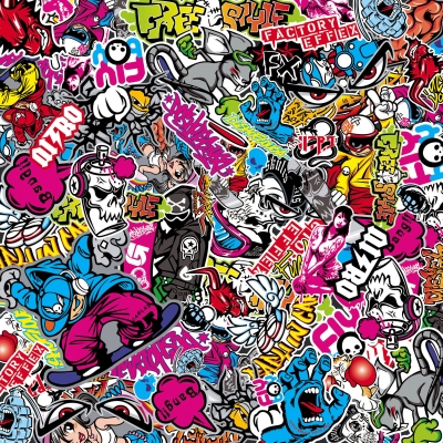 Foto van Stickerbomb folie - graffiti design 1 - rol 60x200cm - zelfklevend universeel via winparts