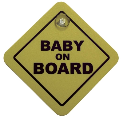 Foto van Sticker/bordje baby on board - geel - 16x16cm universeel via winparts