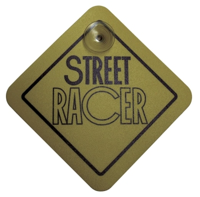 Foto van Auto sticker street racer info bord yellow 16x16cm universeel via winparts