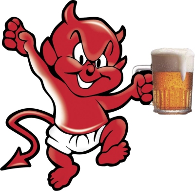 Sticker devil with beer - 10,5x10,5cm universeel  winparts