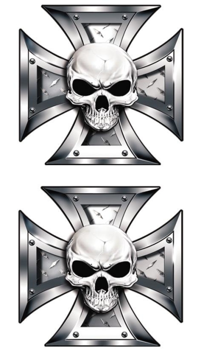 Foto van Stickerset skull+blackeyes in ironcross - 2x 8x8cm universeel via winparts
