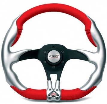 Simoni racing sportstuur x4 350mm - aluminium look/rood leder universeel  winparts