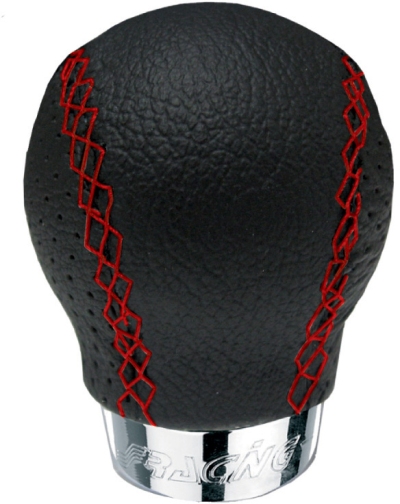 Foto van Simoni racing pookknop 'set' zwart leder + rode stiksels universeel via winparts