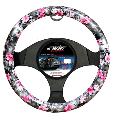 Foto van Simoni racing stuurwielhoes flower - 37-39cm - zwart/roze universeel via winparts