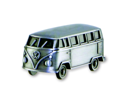 Vw t1 bus 3d mini model magnet, incl, gift tin - vintage zilver universeel  winparts