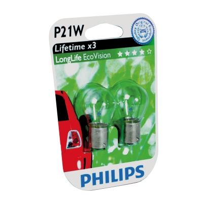 Philips 12498llecob2 ba15s p21w ecovision 5w 12v blister set 2 stuks universeel  winparts