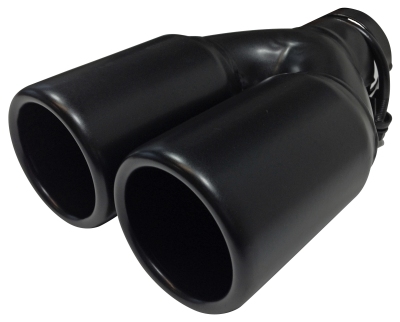 Foto van Uitlaatsierstuk staal/zwart - 2x rond 76mm - lengte 220mm - 45-60mm aansluiting universeel via winparts