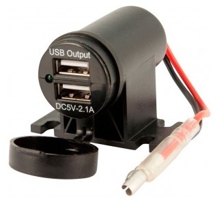 Foto van Usb adapter - 2 poorten 5v-2.1a - op-/onderbouw - 12v - zwart universeel via winparts